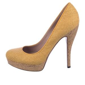 Gucci Yellow Woven Platform Stiletto Pump